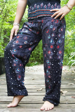 Load image into Gallery viewer, Black with Mulitcolor Accents Peacock Pants - coastland chic | Make Your Day More Comfortable