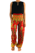 Load image into Gallery viewer, Red and Orange Peacock Pants - coastland chic | Make Your Day More Comfortable
