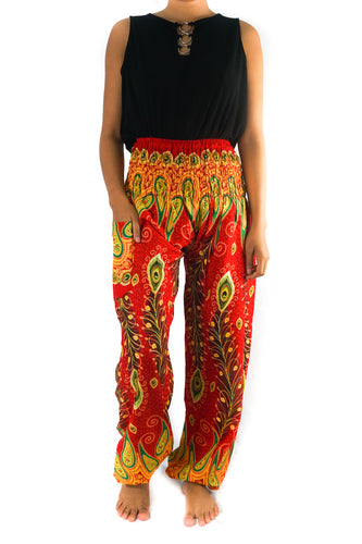 Red and Orange Peacock Pants - coastland chic | Make Your Day More Comfortable