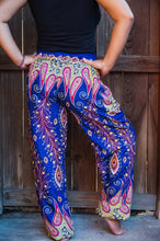 Load image into Gallery viewer, Blue and Orange Peacock Pants - coastland chic | Make Your Day More Comfortable
