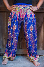 Load image into Gallery viewer, Blue and Orange Peacock Pants - coastland chic | Make Your Day More Comfortable
