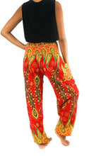 Load image into Gallery viewer, Red and Orange Peacock Pants - coastland chic | Make Your Day More Comfortable

