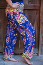 Load image into Gallery viewer, Blue and Orange Peacock Pants - coastland chic | Make Your Day More Comfortable
