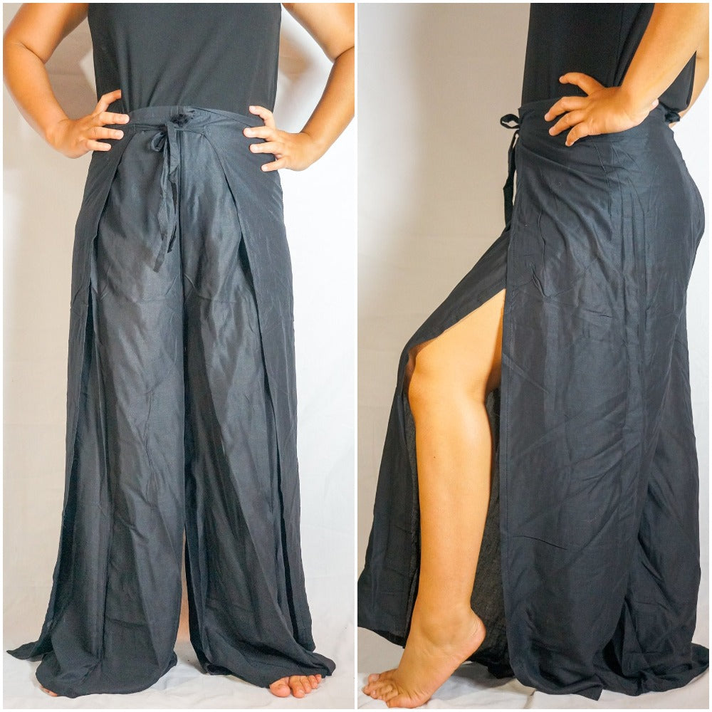 Solid Black Palazzo Wrap Pants - coastland chic | Make Your Day More Comfortable