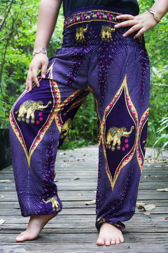 Purple and Gold Elephant Pants - coastland chic | Make Your Day More Comfortable