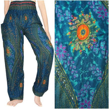 Load image into Gallery viewer, Blue and Green Peacock Pants - coastland chic | Make Your Day More Comfortable

