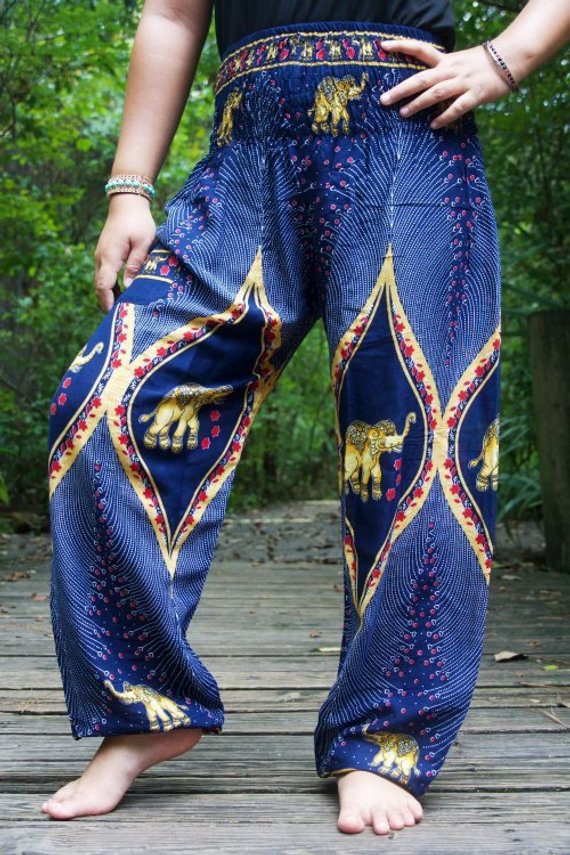 Blue and Gold Elephant Pants - coastland chic