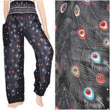 Load image into Gallery viewer, Black with Mulitcolor Accents Peacock Pants - coastland chic | Make Your Day More Comfortable
