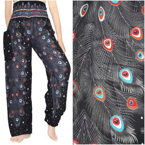 Black with Mulitcolor Accents Peacock Pants - coastland chic | Make Your Day More Comfortable