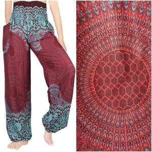 Burgundy and Teal Mandala Pants - coastland chic | Make Your Day More Comfortable